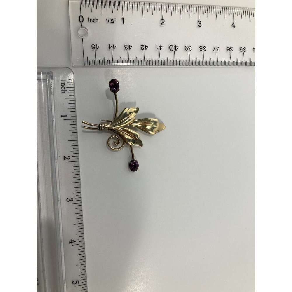 Vintage Van Dell Signed Gold Filled 12 K Women's Brooch with Purple Glass Stones - Picture 2 of 5